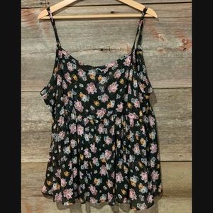Black Floral Sheer Chiffon Babydoll Cami